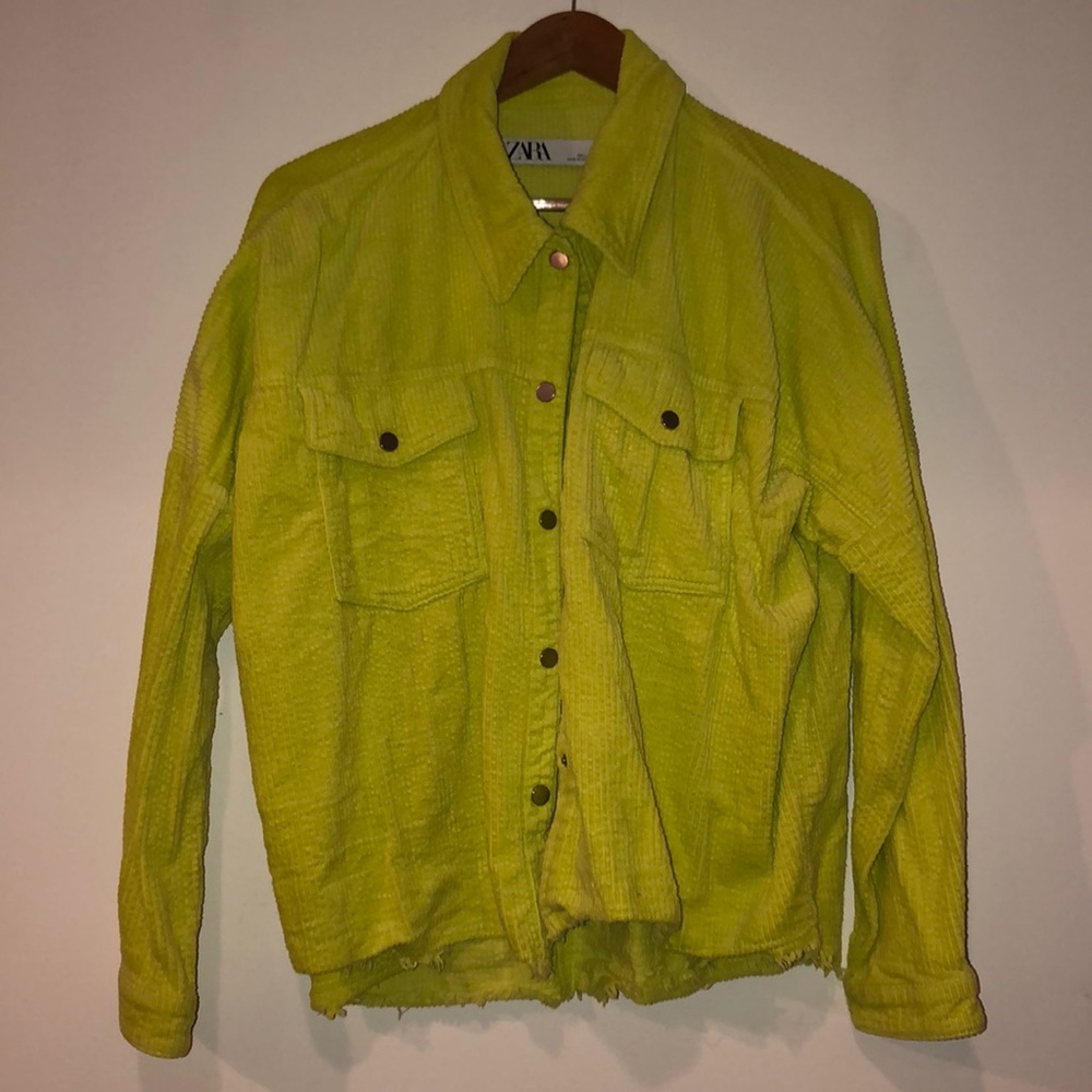 Zara L Green Neon Button Down Cropped Shirt